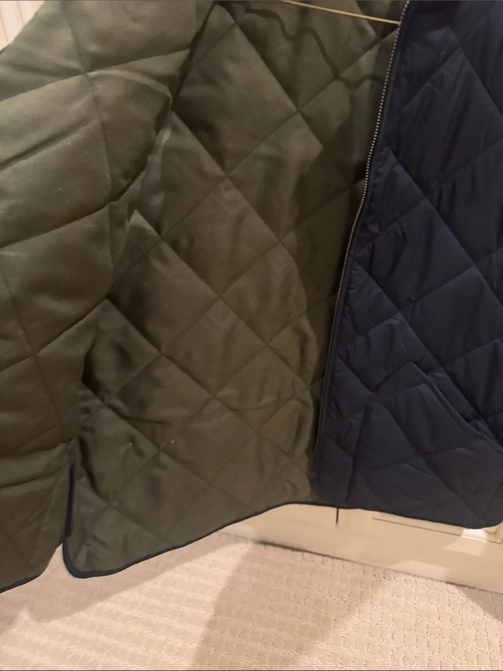 J. Crew Quilted Reversible Vest in Black and Olive